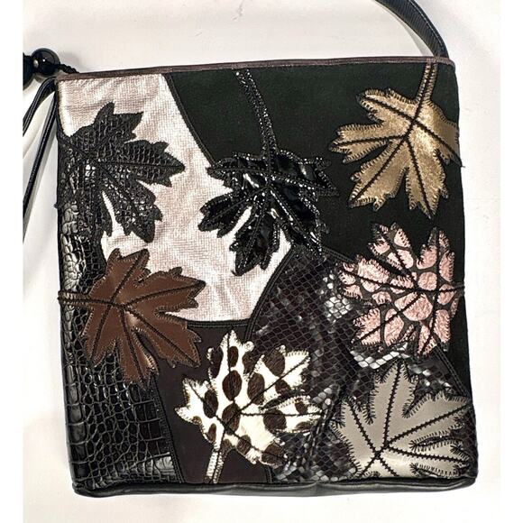 Sharif Accents Leather Suede Cross Bag Fall LeaveZip Boho Artsy Purse - Picture 2 of 13